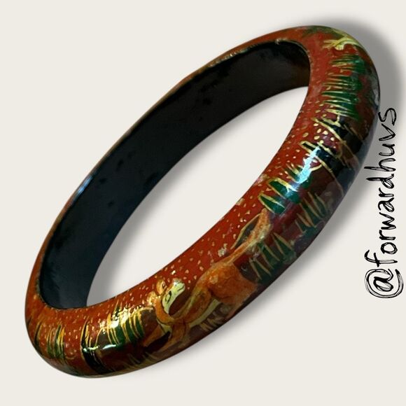 Hand-Painted 7 3/4” Wooden Bangle Bracelet – Woodland Animal Scene - Picture 7 of 9